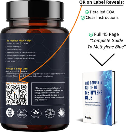 Blu Fuel Methylene Blue Capsules - USP Pharmaceutical Grade Supplement For Humans - 120ct (4-month supply) Leucomethylene Blue