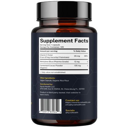 Blu Fuel Methylene Blue Capsules - USP Pharmaceutical Grade Supplement For Humans - 120ct (4-month supply) Leucomethylene Blue